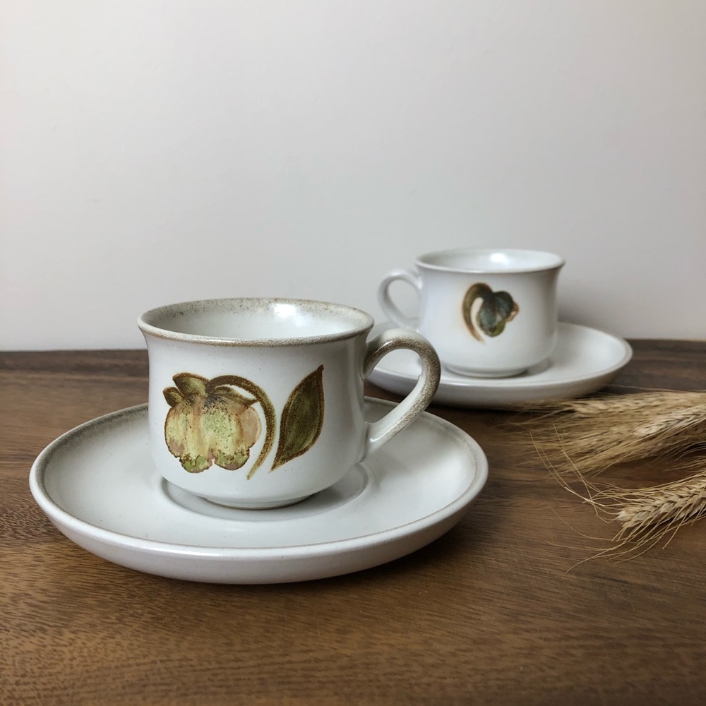 Vintage Denby England Stoneware Troubador Teacup and Saucers
